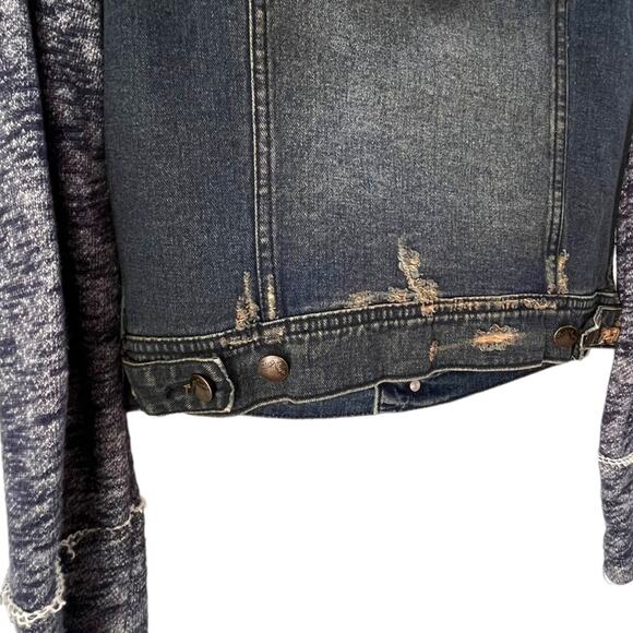 Free People Hoodie Jean Jacket Distressed Denim Sz S Removable Hood - Picture 10 of 15